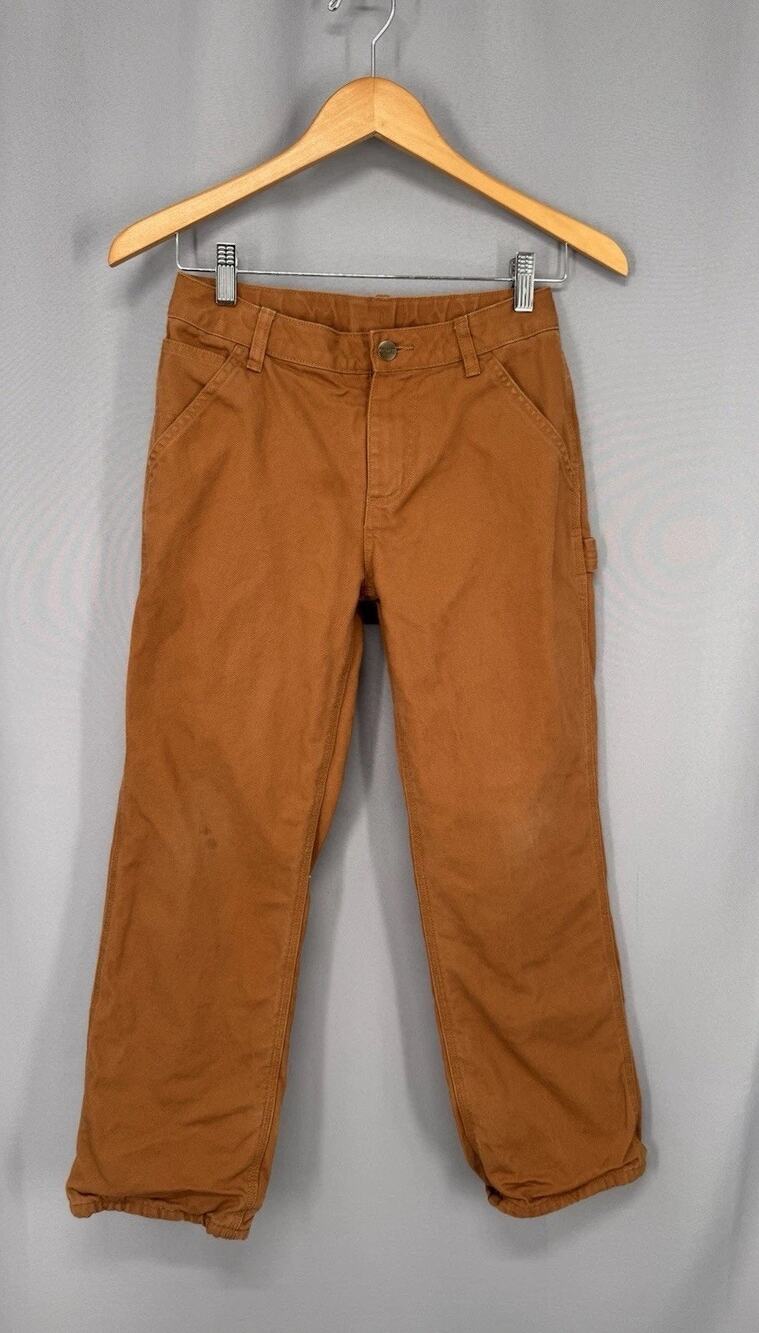 Carhartt Pants Boys Size 12 Brown Flannel Lined Canvas Work Ranch Wear Hunting